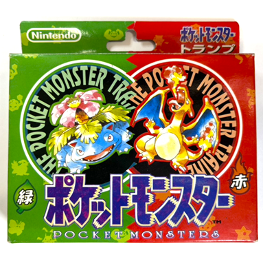 ポケットモンスター赤・緑のデザインを使用したトランプのパッケージ。フシギバナとリザードンが描かれている。