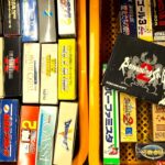 スーパーファミコンソフトの箱を上から俯瞰で撮影した写真。複数のタイトルが密集して並び、中古市場における流通量や箱保存文化を視覚的に表している。